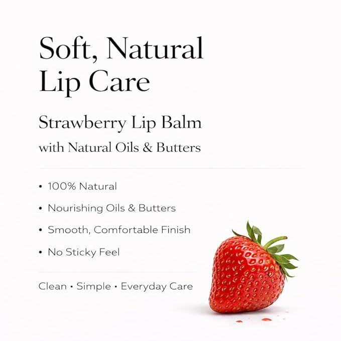 Strawberry Lip Balm | Natural Lip Balm & Moisturizer with Shea Butter, Cocoa Butter, Beeswax & Almond Oil | Hydrating Lip Care for Soft, Smooth & Healthy Lips | L3 KØØZMETIK