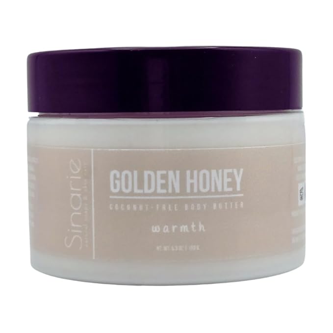 Sinarie Coconut-Free Body Butter | Luxurious Hydration with Shorea Butter, Evening Primrose Oil, Argan & Moringa Oil | Non-Greasy, Natural Ingredients | For Sensitive Skin (5.3 oz., Golden Honey)