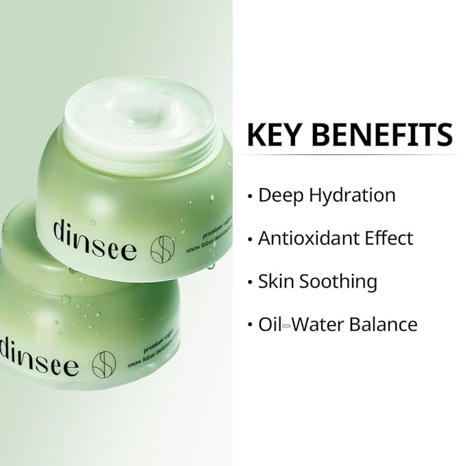 DINSEE Premium Vegan Snow Lotus Moisturizer - Lightweight Hydrating cream, Strengthen Skin's Moisture Barrier, Anti-Aging, Korean Vegan Skincare for All Skin Types, 50ml / 1.69 fl oz
