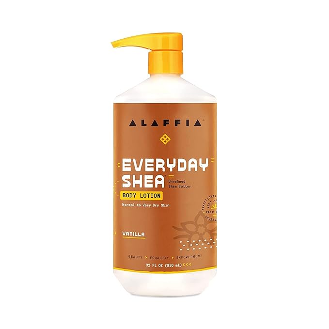 Alaffia EveryDay Shea Body Lotion - Normal to Very Dry Skin, Moisturizing Support for Hydrated, Soft, and Supple Skin with Shea Butter and Lemongrass, Fair Trade, Vanilla, 32 Fl Oz