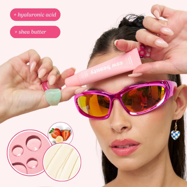ESW Beauty Strawberry Banana Smoothie Lip Treatment - Soft Pink Nude Tint with Shea Butter, Hyaluronic Acid, Strawberry & Banana for Intense Hydration & Dryness Prevention