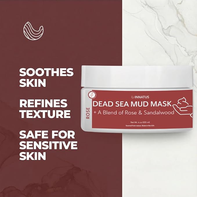 INNATUS Dead Sea Mud Mask with Rose Oil – 4oz Detoxifying & Purifying Face Mask – Infused with Natural Oils for Acne Control & Skin Hydration