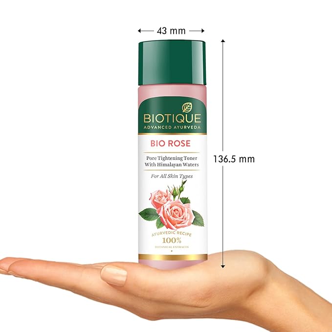 Biotique Pure Rose Water, Rejuvenating Mist For Face and Body Steam Distilled, for all Skin Types Rose Toner, 120ml