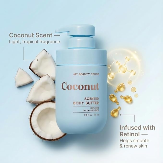 My Beauty Spot Scented Body Lotion for Women - Coconut Scented Body Butter, Natural Lotion for Women to Smell Good, Skin Moisturizer Infused with Retinol - Extra Large 510 ml