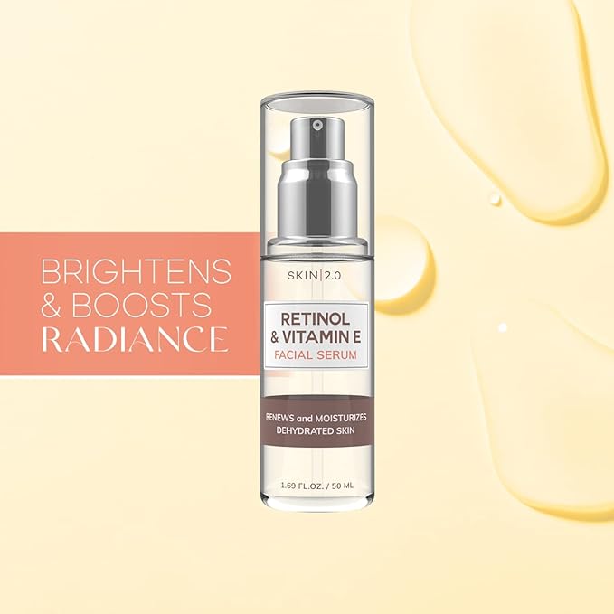Skin 2.0 Retinol & Vitamin E Face Serum - 1.69 Fl. oz, Cruelty-Free, Reduces Acne Scars, Wrinkles, Anti-Aging, Skin Renewal, Hydrating, Korean Beauty
