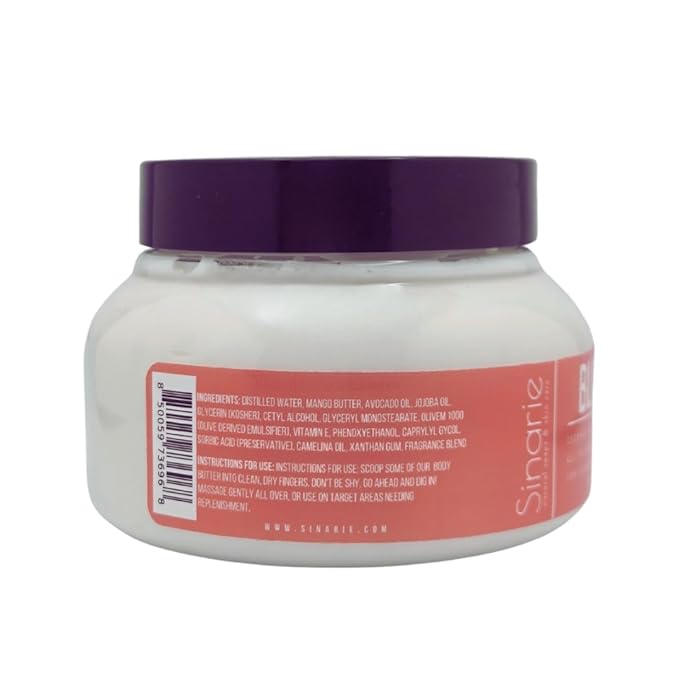 Sinarie Coconut-Free Body Butter – Ultra-Nourishing Moisturizer with Mango Butter, Avocado Oil & Jojoba Oil – Hydrating & Non-Greasy Lotion for Sensitive Skin (8 oz., Bloom)