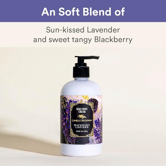 Camille Beckman Blackbery Lavender Scented Silky Body Cream, Daily Moisturizer for All Skin Types, Non-Greasy Vegan Formula to Nourish and Soften Hands and Body, 13 Ounce