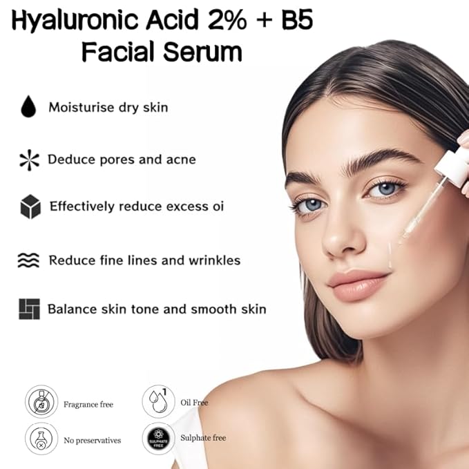 2% Hyaluronic Acid + Vitamin B5 Face Serum, Fragrance-Free Hydrating Plumping Serum for Sensitive Skin, Anti-Aging Daily Care for Women & Men, Smooth Fine Lines 30ml