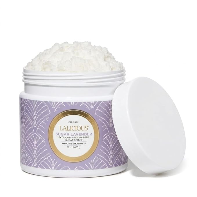 LALICIOUS Sugar Lavender Sugar Scrub, Exfoliating Body Scrub, Moisturizing Extraordinary Whipped Body Exfoliator, Gentle Exfoliating Body Scrub Exfoliator for Radiant Skin, No Parabens - 16oz
