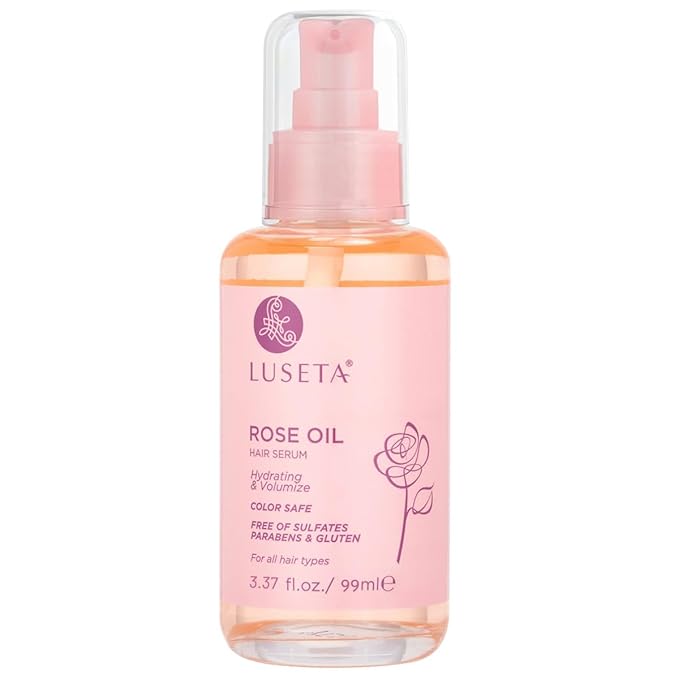 LUSETA Rose Oil Hair Serum for Dry Scalp & Thinning Hair – Lightweight Moisturizing & Volumizing Treatment for All Hair Types – 3.37 fl oz