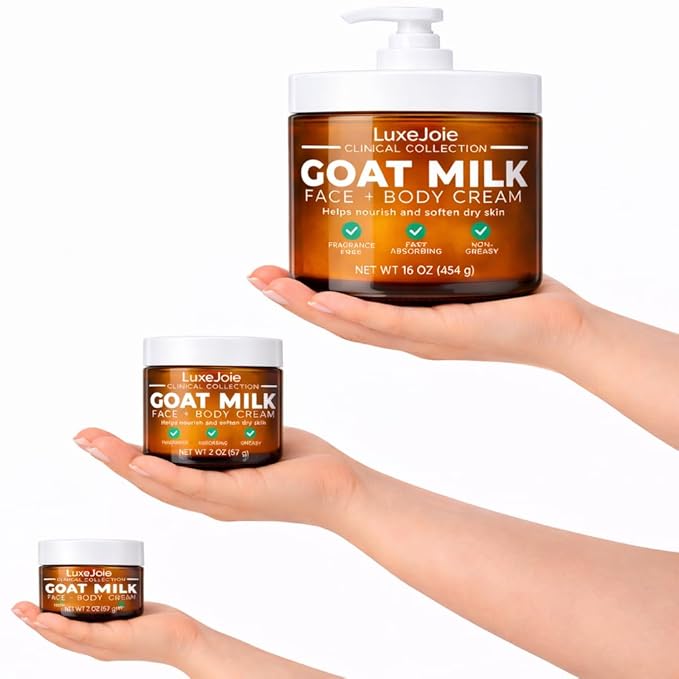 LuxeJoie Goat Milk Face Cream – Fragrance Free Moisturizer for Dry & Sensitive Skin – Fast Absorbing Non Greasy Hydration – Gentle Goat Milk Face & Body Lotion with Shea Butter – 4 oz