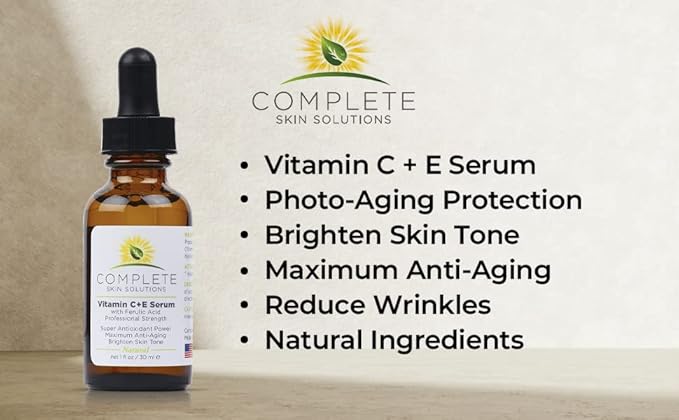 Natural Vitamin C E Serum with Ferulic and Hyaluronic Acid 1 oz