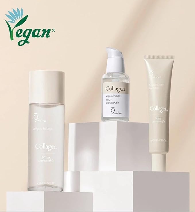 9 wishes Korean Skincare Vegan Collagen Ampule Essence 4.05oz | Lightweight Facial Essence with Vegan Collagen and Coconut Water | Daily Hydration Care - All Skin Types