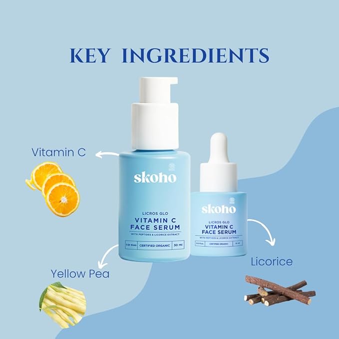 Organic Vitamin C Face Serum with 98.932% Naturality | Reduces dark spots & Hyper Pigmentation | Licorice, Natural Peptides, Vitamin C | 30ml, Natural