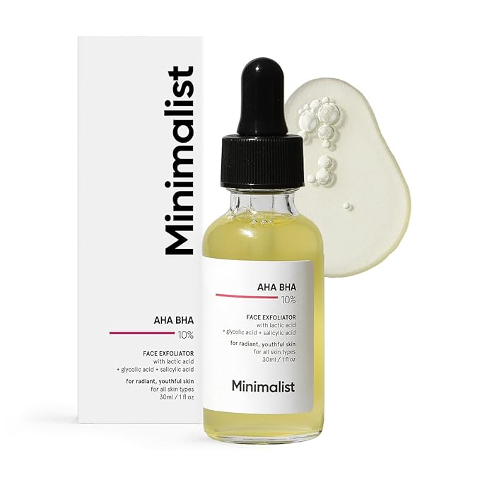 Minimalist AHA BHA 10% Exfoliating Serum | Mildly Exfoliates without Drying for Radiant, Youthful Skin | For Women & Men | 1 Fl Oz / 30 ml