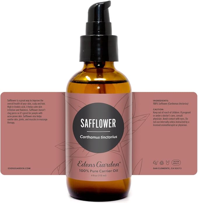 Edens Garden Safflower Carrier Oil- 100% Pure Premium Cold Pressed & Hexane Free, Natural Moisturizer for Face, Skin, Body, Hair, Scalp, Lips & Nails- for Diluting Essential Oils 118 ml (4 fl oz)