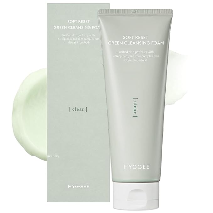 HYGGEE Soft Reset Green Cleansing Foam - Gentle Face Wash with Tea Tree Extract, Ultra Micro Bubbles Mild Facial Cleanser for Sensitive Skin - Soothes & Moisturizes Irritated, 5.07oz.