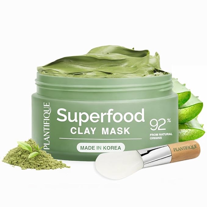 PLANTIFIQUE Korean Skincare Clay Mask – Hydrating Mud Mask with Avocado & Superfoods, Dermatologist-Tested for Face & Body – Vegan, 3.4 Oz/100ml
