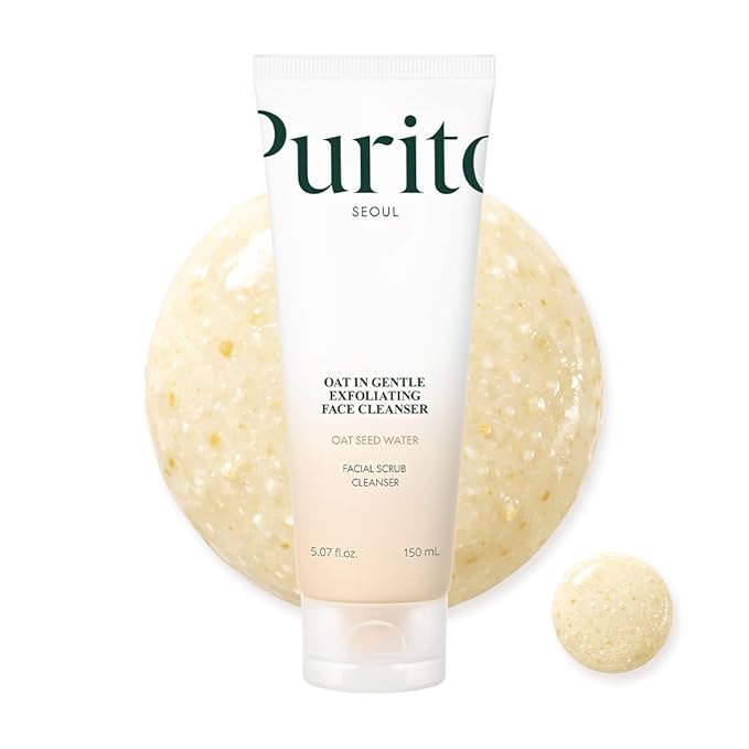 Purito Oat Exfoliating Facial Polish Cleanser - Hydrating Daily Face Wash with Gentle Scrub Clay Pore Minimizing Panthenol, Oat Seed Water Vegan, Non-comedogenic Korean Skin Care 5.07 fl.oz