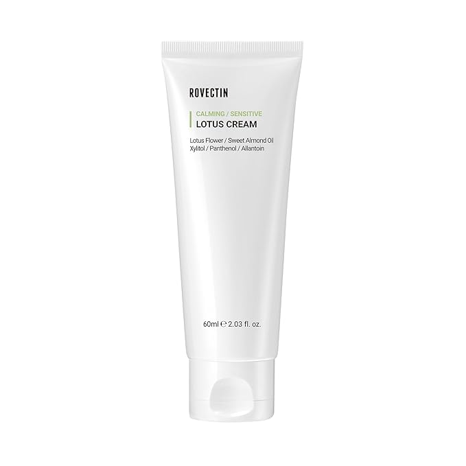 ROVECTIN Calming Lotus Cream – Lightweight Hydrating & Soothing Moisturizer Face Cream for Sensitive Skin | 75% Lotus Water Extract & Niacinamide for Anti-Aging | Vegan Korean Skincare (2.03 fl oz)