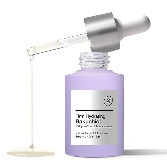 Glam Up Bakuchiol Serum & Hyaluronic Acid - Anti-Aging Retinol Alternative Serum, Blur Fine Lines, Anti-Wrinkles, Pore shrink and Soothing Pimples, Hydrate Facial Skin, Cruelty-Free (1.01 Fl Oz)