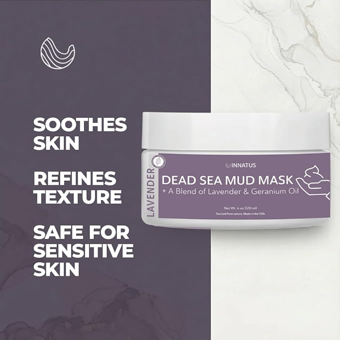 INNATUS Dead Sea Mud Mask with Lavander Oil – 4oz Detoxifying & Purifying Face Mask – Infused with Natural Oils for Acne Control & Skin
