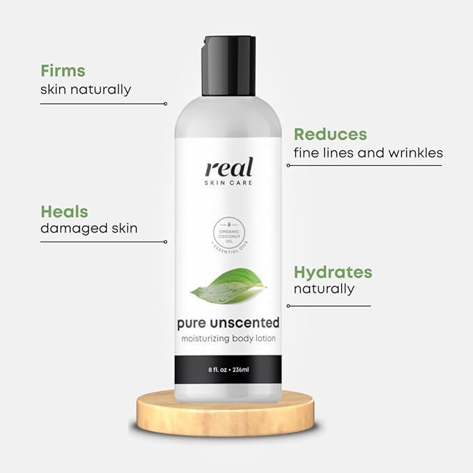 Real Skin Care Organic Body Lotion | Tighten and Moisturize Dry Skin | Reduce Fine Lines and Wrinkles | Natural Body Lotion Without Chemicals | Coconut Lotion Body | Paraben Free Clean Lotion | 8oz