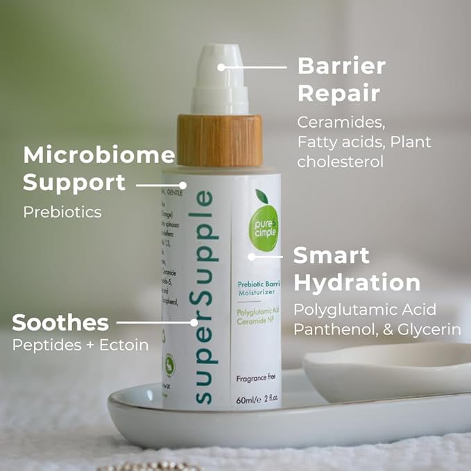 Pure & Cimple superSupple Barrier Repair Moisturizer – Organic Ceramide & Peptide Face Cream for Dry, Sensitive Skin – Triple Lipid Complex – Hydrating, Fragrance-Free Daily Facial moisturizer – 60ml
