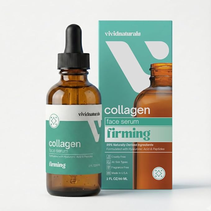 Collagen Serum For Face Made in USA 60ml-Collagen Skin Care with Peptides & Hyaluronic Acid Firming Serum Hydrating Lightweight Smooth Anti Aging Facial Serums For Women Skincare