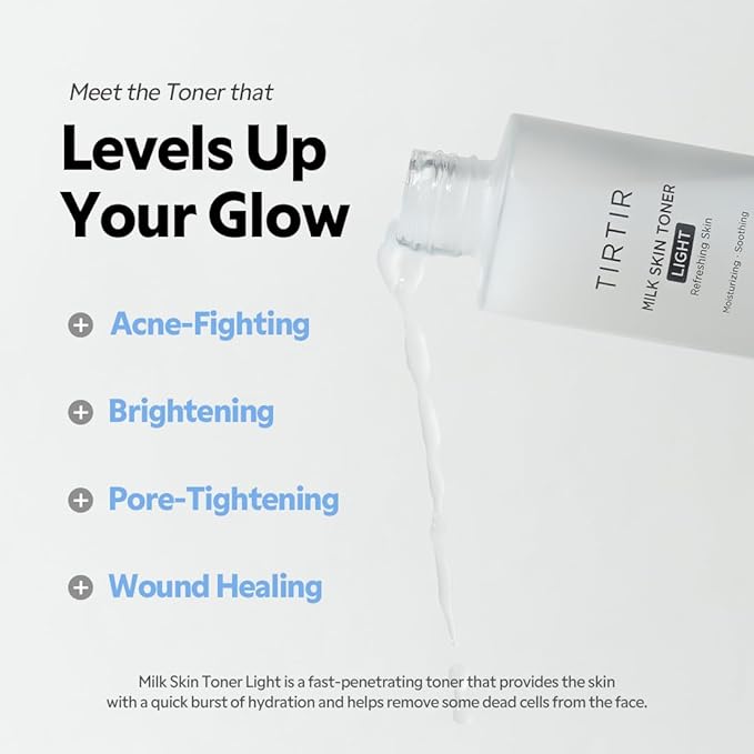 TIRTIR Milk Skin Rice Toner Light | Instant Hydration with 4% Niacinamide, Pantenol, Lightweight, Pore-Tightening, Vegan, Acne-Prone, Oily Skin, Fungal Acne Safe, Korean Skin Care, 5.07 Fl Oz
