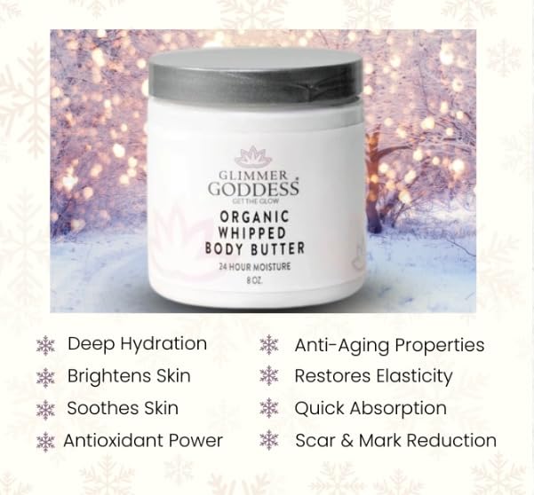 GLIMMER GODDESS Organic Whipped Body Butter, All-Natural Moisturizing, Anti-Aging & Brightening, Made with Organic Shea Butter, Coconut Oil, Cocoa Butter, Essential Oils, Citrus Crush