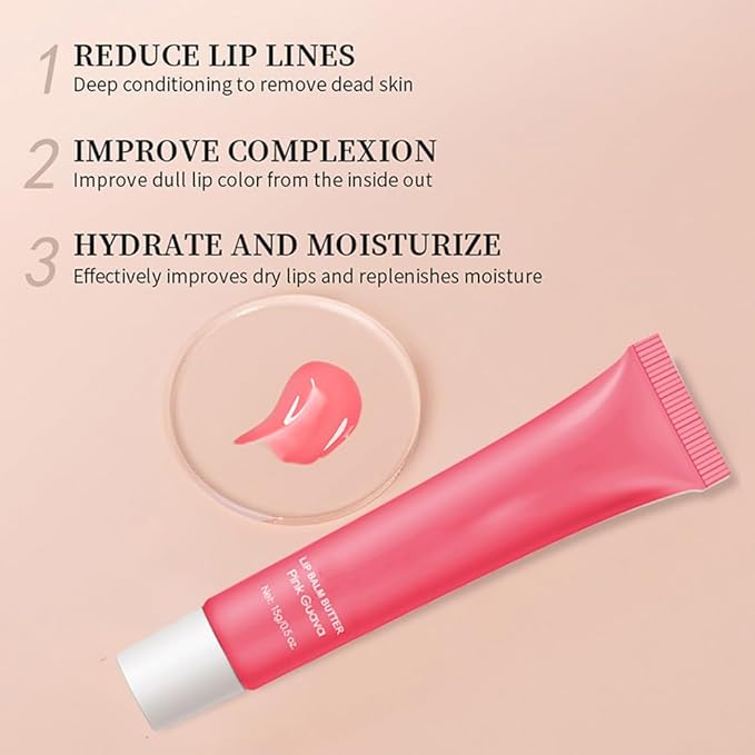 FeiCuiYun Summer Lip Butter Lip Balm, Ultra-Hydrating Natural Vegan Lip Balm, Sheer-Tinted Shine & Hydration, Soothes & Softens Dry Lips Skincare, Bálsamo labial hidratante #5 Pink Guava