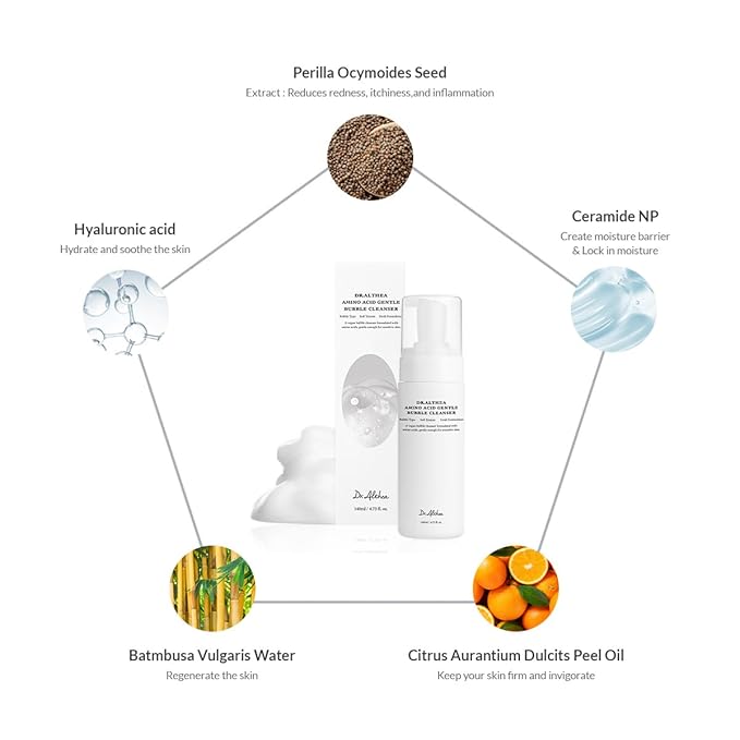 Dr.Althea Amino Acid Gentle Bubble Cleanser | Foam Cleanser | Daily Gentle Face Wash for Sensitive Skin | Vegan Korean Skin Care | 4.73 fl oz