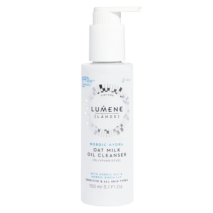 Lumene Nordic Hydra Oat Milk Oil Cleanser - Luxurious Oat Cleansing Milk, Makeup Remover + Gentle Face Wash for Soft, Clean Skin - Fragrance Free Hydrating Nordic Birch Sap Cleansing Oil (5.1oz)