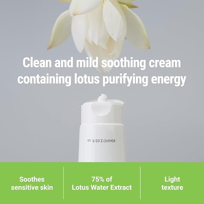ROVECTIN Calming Lotus Water Cream - Lightweight Face Moisturizer for Oily, Combination Skin | 75% Lotus Water Extract For Skin Purifying, Anti-Aging | Vegan Korean Skincare (2.03 fl.oz) [2 Pack]
