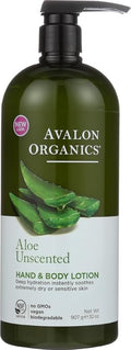 Avalon Organics Hand & Body Lotion for Dry Skin Aloe Unscented, 32 OZ