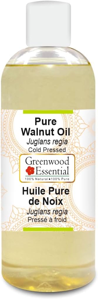 Greenwood Essential Walnut Oil (Juglans regia) | Cold Pressed | Natural | Undiluted | For Diluting Essential Oils | For Skin & Massage | Men & Women | 200ml (6.76 oz)