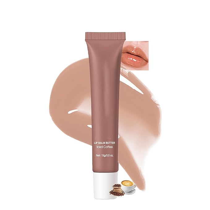 Lip Butter Balm, Hydrating Lip Balm with Sheer Tint, Plumps Moisturizing Hydrating Lip Mask, Vegan Non-Sticky Lip Glowy Balm for Instant Moisture, Shine, & Soothing Lip Care, #3 Ices Coffee
