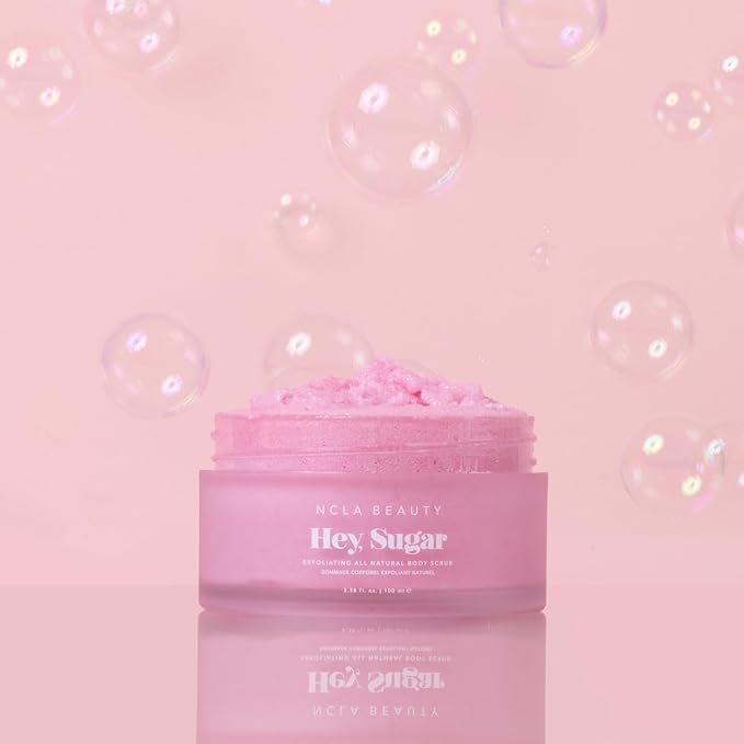 NCLA Beauty Hey Sugar All Natural Body Scrub - Moisturizing, Exfoliating Sugar Scrub - Shea, Cocoa, and Mango Butters - Pink Champagne - 3.38 oz