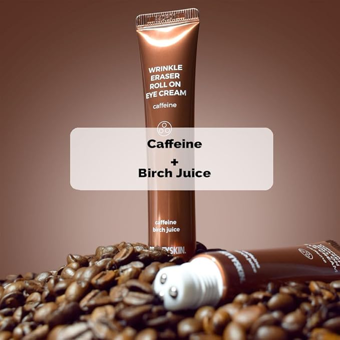 PRETTYSKIN Roll on Eye Cream with Caffeine and Stainless Steel ball Tip- Under Eye Roller Cream for Elasticity Wrinkles Puffiness Fine Lines-Korean eye cream 30ml/1.01fl.oz. (Caffeine)