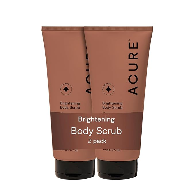 Acure Brightening Body Scrub - Exfoliating Body Scrub with Sea Salt, Scrubber for Men & Women to Smooth Sensitive Skin & Remove Dead Skin Cells, Exfoliator with Clay & Niacinamide - 6 fl oz (2 Pack)