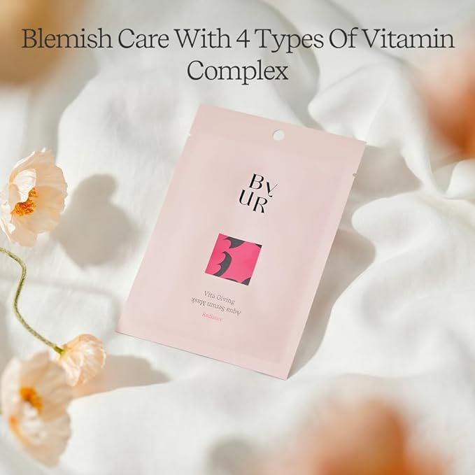 ByUR Vita Giving Keep Radiance Aqua Serum Mask - Dark Spots & Hyperpigmentation, Brightening & Hydrating, Hyaluronic Acid, Niacinamide, Vitamin C Daily Face Sheet Mask Pore Care Korean Skincare (4pc)