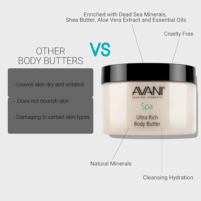 Avani Ultra Rich Body Butter-Dead Sea Salt, Aloe Vera,Vitamin E, Shea, Jojoba, Sunflower, Olive Essential Oil-for All Skin Types-Pear/Apple Fragrance