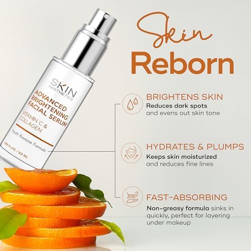 Skin Aesthetics Vitamin C Serum For Face - Dermatologist Tested - with Collagen For Dark Spots, Anti-Aging & Acne + Fine Lines & Wrinkles - Vegan, Clean Beauty Korean Skin care - Duo Pack
