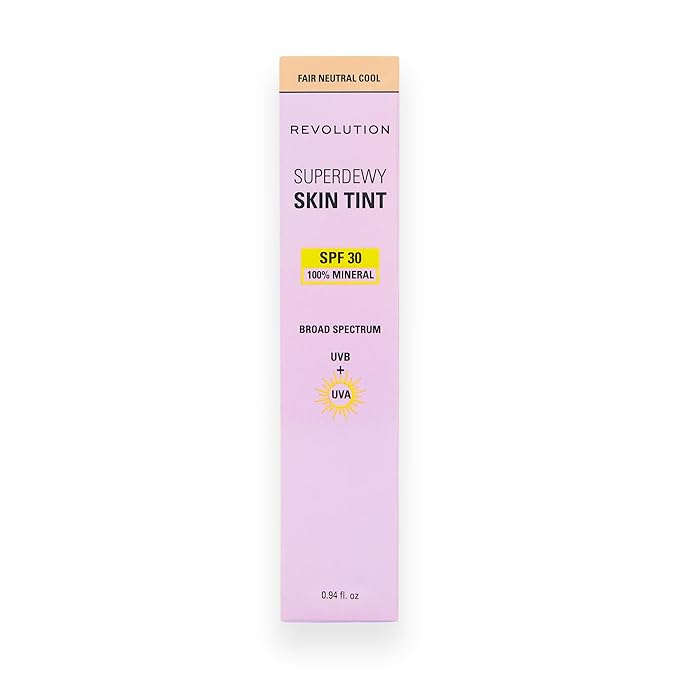 Revolution Superdewy SPF 30 Skin Tint, Tinted Mineral Face Foundation, Buildable Coverage for Facial Glow, 12% Zinc Oxide, Vegan & Cruelty-Free, Fair Neutral Cool