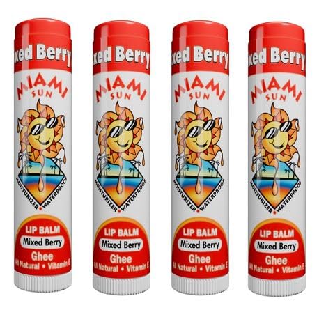 Mixed Berry Flavor Lip Balm, 100% Natural with Ghee, Avocado Oil, Organic Coconut Oil, Non-Toxic, Best for Dry, Chapped Lips - Moisturizing, Healing, Chemical-Free (4 pcs)