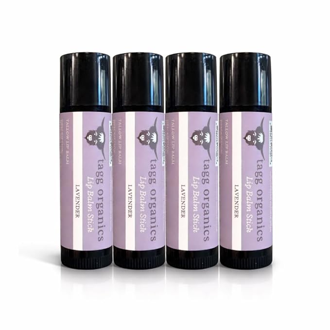 Lavender Tallow Lip Balm – Moisturizing Lip Care with Grass-Fed Tallow, Natural Beeswax & Essential Oils, 4 Pack (.15 oz)