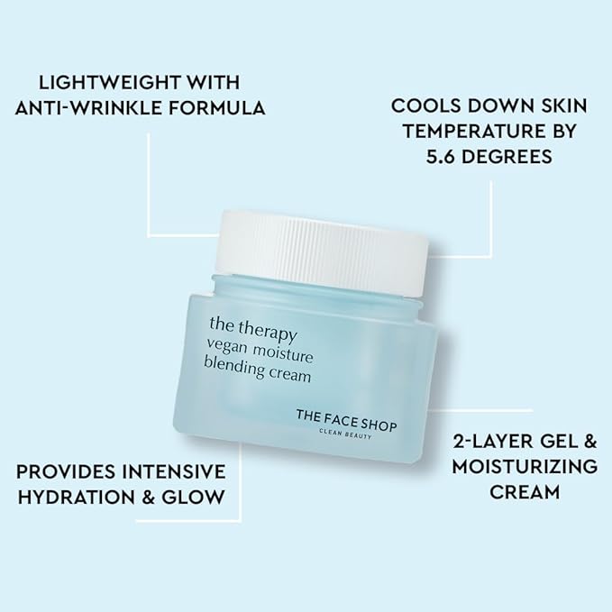 The Face Shop The Therapy Vegan Moisture Blending Cream | Vegan Moisturizer | Cooling | Hydrating | Skin-Friendly | 2-in-1 Gel & Cream | K-Beauty