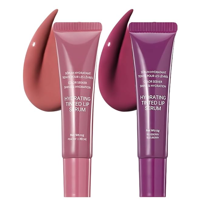 FeiCuiYun 2Pcs Lip Tinted Glowy Balm Hydrating Tinted Lip Serum Lip Gloss, Ultra-Hydrating Natural Vegan Lip Balm, Sheer-Tinted Shine & Hydration, Soothes & Softens Dry Lips Skincare 03+04
