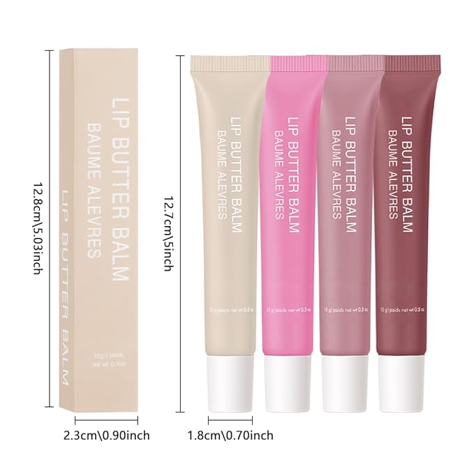 4 PCS Summer Butter Lip Balm. Ultra-Hydrating Lip Care with Shea Butter & Olive Oil, Soothes Dry Lips with Natural Tint & Gloss Effect, Lip Plumper Moisture & Light Lip Stain Finish Set 04